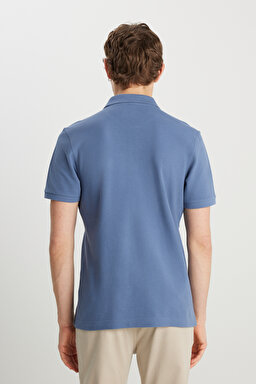 %100 Pamuk Regular Fit Normal Kesim İndigo Polo Yaka Tişört - Vintage Indigo-MW7D5K4XX2TXZ8 (görsel 5)
