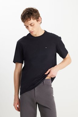 %100 Pamuk Relaxed Fit Normal Kesim Bisiklet Yaka Siyah Tişört - Black-MW7NM203877001