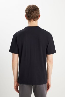 %100 Pamuk Relaxed Fit Normal Kesim Bisiklet Yaka Siyah Tişört - Black-MW7NM203877001 (görsel 5)