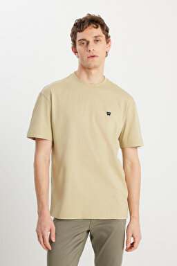 %100 Pamuk Relaxed Fit Geniş Kesim Minimal Logo Yeşil Tişört - SeaFoamGreen-MW7NM203877303