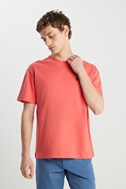 Regular Fit Normal Kesim Bisiklet Yaka %100 Pamuk Turuncu Tişört - Burnt Sienna-MW7NM20387733L (görsel 2)