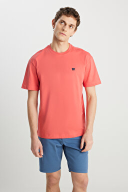 Regular Fit Normal Kesim Bisiklet Yaka %100 Pamuk Turuncu Tişört - Burnt Sienna-MW7NM20387733L (görsel 3)
