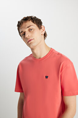 Regular Fit Normal Kesim Bisiklet Yaka %100 Pamuk Turuncu Tişört - Burnt Sienna-MW7NM20387733L (görsel 4)