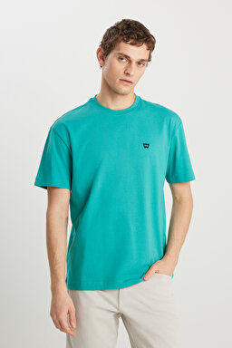 %100 Pamuk Relaxed Fit Geniş Kesim Minimal Logo Yeşil Tişört - Porcelain Green-MW7NM203877577