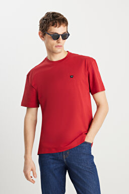 %100 Pamuk Relaxed Fit Geniş Kesim Minimal Logo Kırmızı Tişört - Red-MW7NM203877600