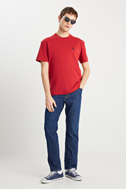 %100 Pamuk Relaxed Fit Geniş Kesim Minimal Logo Kırmızı Tişört - Red-MW7NM203877600 (görsel 3)