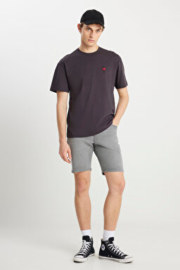 %100 Pamuk Relaxed Fit Geniş Kesim Bisiklet Yaka Minimal Logo Antrasit Tişört - Faded Black-MW7NM203877M39 (görsel 3)