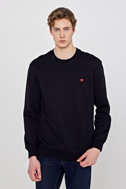Pamuklu Regular Fit Normal Kesim Bisiklet Yaka Logo Detaylı Sweatshirt - Black-TW2520255001
