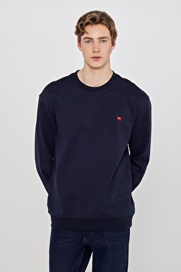 Pamuklu Regular Fit Normal Kesim Bisiklet Yaka Logo Detaylı Sweatshirt - Navy-TW2520255410 (görsel 2)