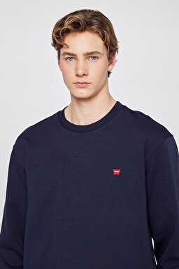 Pamuklu Regular Fit Normal Kesim Bisiklet Yaka Logo Detaylı Sweatshirt - Navy-TW2520255410 (görsel 4)