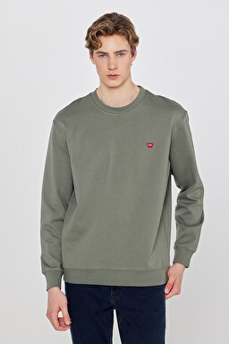 Pamuklu Regular Fit Normal Kesim Bisiklet Yaka Logo Detaylı Sweatshirt - KHAKI-TW2520255801