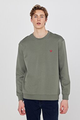 Pamuklu Regular Fit Normal Kesim Bisiklet Yaka Logo Detaylı Sweatshirt - KHAKI-TW2520255801 (görsel 2)