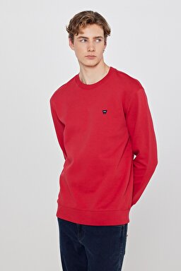 Pamuklu Regular Fit Normal Kesim Bisiklet Yaka Logo Detaylı Sweatshirt - Red-TW2520255A47