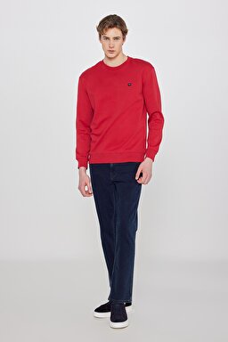 Pamuklu Regular Fit Normal Kesim Bisiklet Yaka Logo Detaylı Sweatshirt - Red-TW2520255A47 (görsel 3)