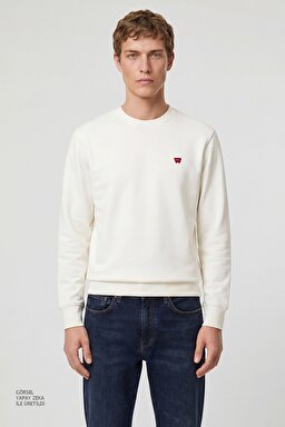 Pamuklu Regular Fit Normal Kesim Bisiklet Yaka Logo Detaylı Sweatshirt - Worn White-TW2520255W02