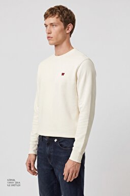 Pamuklu Regular Fit Normal Kesim Bisiklet Yaka Logo Detaylı Sweatshirt - Worn White-TW2520255W02 (görsel 2)