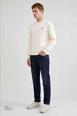 Pamuklu Regular Fit Normal Kesim Bisiklet Yaka Logo Detaylı Sweatshirt - Worn White-TW2520255W02 (görsel 3)