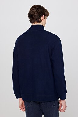 Pamuklu Regular Fit Dik Yaka Fermuarlı Selanik Örgü Sweatshirt - Navy-TW2520532410 (görsel 5)