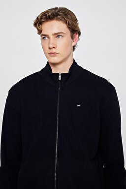 Pamuklu Relaxed Fit Dik Yaka Fermuarlı Selanik Örgü Sweatshirt - Black-TW2520533001 (görsel 4)