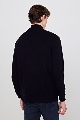Pamuklu Relaxed Fit Dik Yaka Fermuarlı Selanik Örgü Sweatshirt - Black-TW2520533001 (görsel 5)