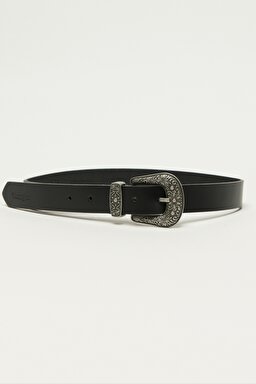 %100 Deri Siyah Kemer - Black-W0J4U1100