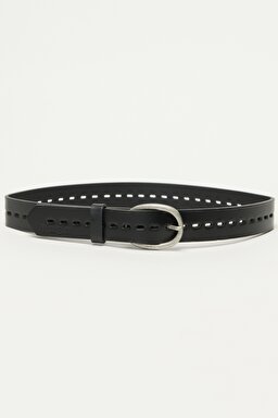 %100 Deri Siyah Kemer - Black-W0J6U1100