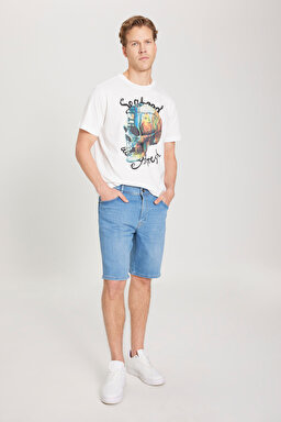 Regular Fit Normal Kesim Normal Bel Açık Mavi Esnek Jean Kot Şort - Vito-W11CAG42E
