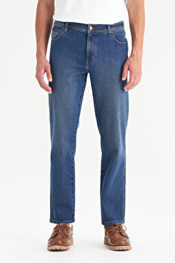 Texas Straight Fit Düz Kesim Normal Bel Pamuklu Esnek Mavi Jean Denim Pantolon - Mid Indigo-W12100018318 (görsel 2)