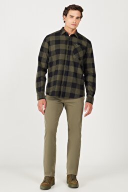 Regular Fit Normal Kesim Normal Bel Haki Esnek Pantolon - Militare Green-W121053G40 (görsel 5)