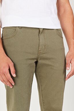Regular Fit Normal Kesim Normal Bel Haki Esnek Pantolon - Militare Green-W121053G40 (görsel 6)