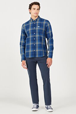 Regular Fit Normal Kesim Normal Bel Lacivert Esnek Pantolon - Dark Navy-W121053XAE (görsel 4)