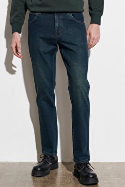 Texas Straight Fit Normal Bel Denim Esnek Jean Kot Pantolon - Dark Blue-W1212837E