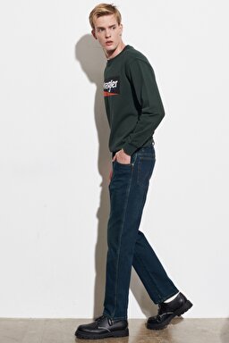 Texas Straight Fit Normal Bel Denim Esnek Jean Kot Pantolon - Dark Blue-W1212837E (görsel 3)
