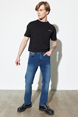 Texas Straight Fit Normal Bel Denim Esnek Jean Kot Pantolon - Dark Blue-W121E284W (görsel 2)