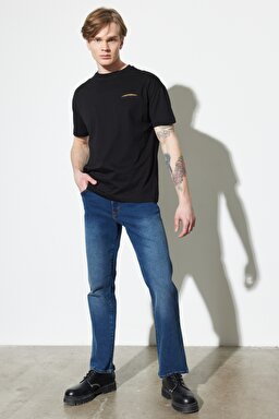 Texas Straight Fit Normal Bel Denim Esnek Jean Kot Pantolon - Dark Blue-W121E284W (görsel 3)
