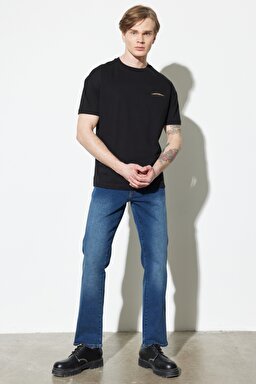 Texas Straight Fit Normal Bel Denim Esnek Jean Kot Pantolon - Dark Blue-W121E284W (görsel 4)