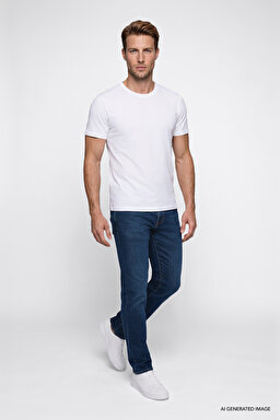 Texas Slim Fit Dar Kesim Normal Bel Koyu Mavi Pamuklu Esnek Denim Jean Pantolon - Dark Indigo-W12S00031317 (görsel 2)