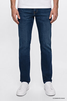 Texas Slim Fit Dar Kesim Normal Bel Koyu Mavi Pamuklu Esnek Denim Jean Pantolon - Dark Indigo-W12S00031317 (görsel 3)