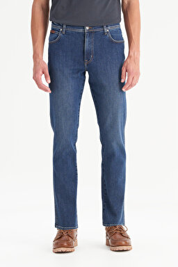 Texas Slim Fit Dar Kesim Normal Bel Dar Paça Koyu Mavi Pamuklu Esnek Jean Denim Pantolon - Dark Indigo-W12S00032317 (görsel 2)