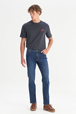 Texas Slim Fit Dar Kesim Normal Bel Dar Paça Koyu Mavi Pamuklu Esnek Jean Denim Pantolon - Dark Indigo-W12S00032317 (görsel 3)