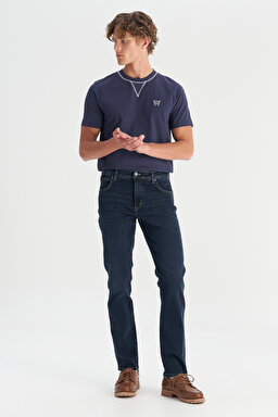 Texas Slim Fit Normal Bel Denim Esnek Jean Kot Pantolon - Deep Blue-W12S001397 (görsel 3)