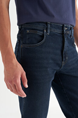 Texas Slim Fit Normal Bel Denim Esnek Jean Kot Pantolon - Deep Blue-W12S001397 (görsel 4)