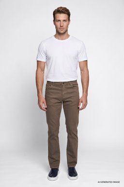 Texas Authentic Slim Fit Dar Kesim Normal Bel Bej Esnek Pantolon - Tarmac-W12S004191