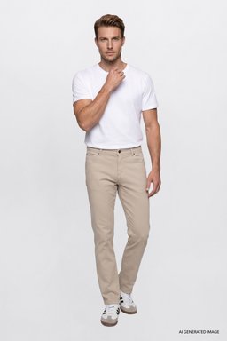 Texas Authentic Slim Fit Dar Kesim Normal Bel Bej Esnek Pantolon - Beige-W12S004614