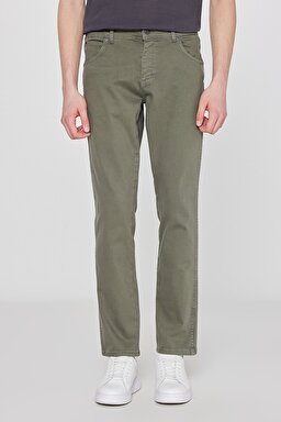 Texas Slim Fit Dar Kesim Normal Bel Haki Esnek Pantolon - Dark Green-W12S004826 (görsel 3)