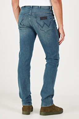 Slim Fit Dar Kesim Normal Bel Taşlamalı Mavi Esnek Texas Jean Kot Pantolon - Mid Wash-W12S04868 (görsel 5)