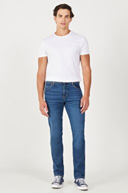 Texas Slim Fit Dar Kesim Normal Bel Mavi Esnek Jean Kot Pantolon - Mid Blue-W12S057XT (görsel 2)