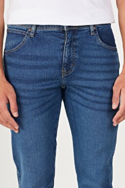 Texas Slim Fit Dar Kesim Normal Bel Mavi Esnek Jean Kot Pantolon - Mid Blue-W12S057XT (görsel 5)
