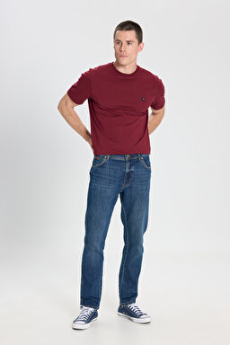 Slim Fit Dar Kesim Normal Bel Dar Paça Mavi Texas Jean Kot Pantolon - Mid Blue-W12S076XT