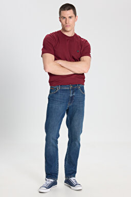 Slim Fit Dar Kesim Normal Bel Dar Paça Mavi Texas Jean Kot Pantolon - Mid Blue-W12S076XT (görsel 2)